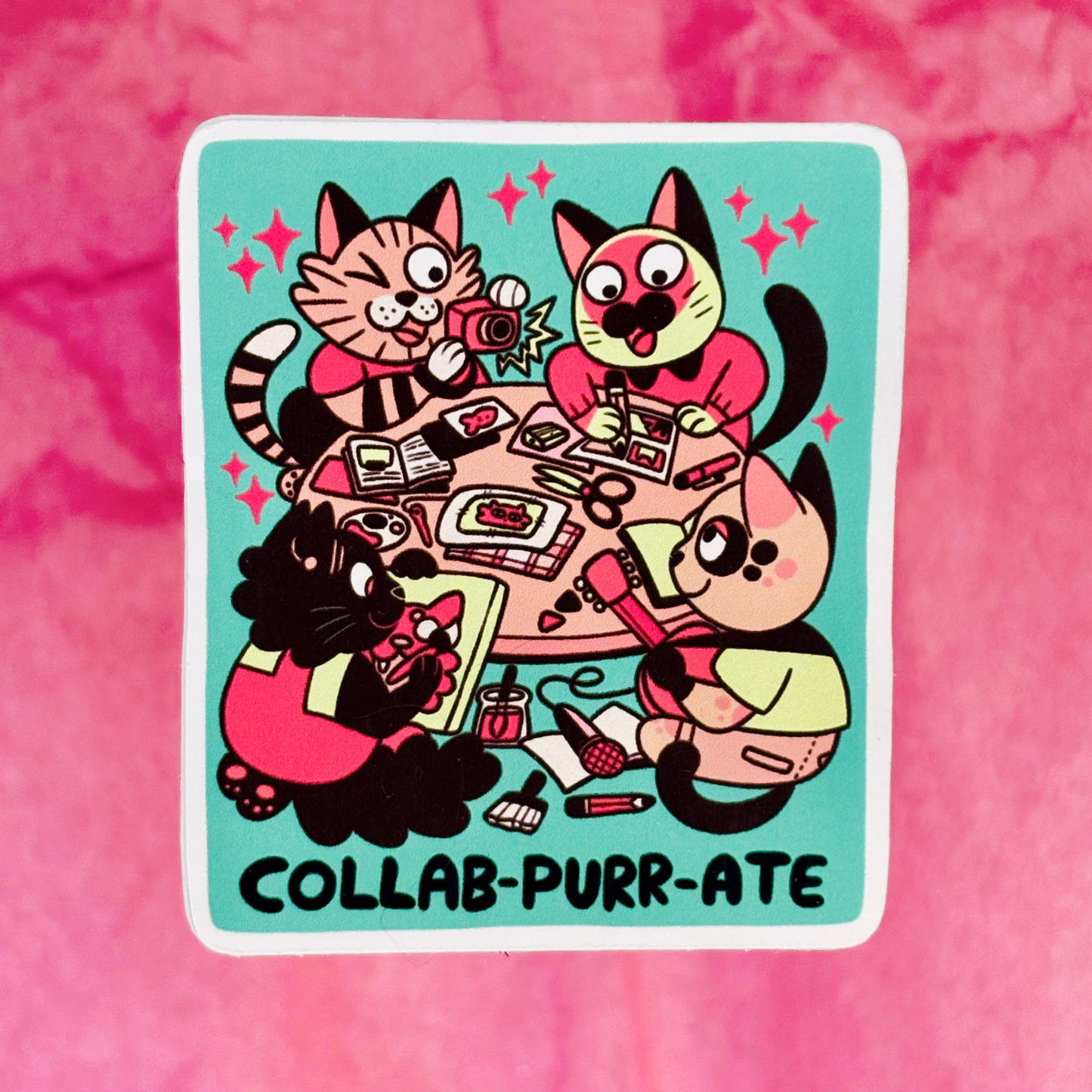 “Collab-purr-ate” Sticker