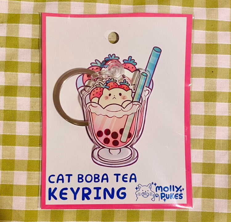 Cat Boba Tea Keyring